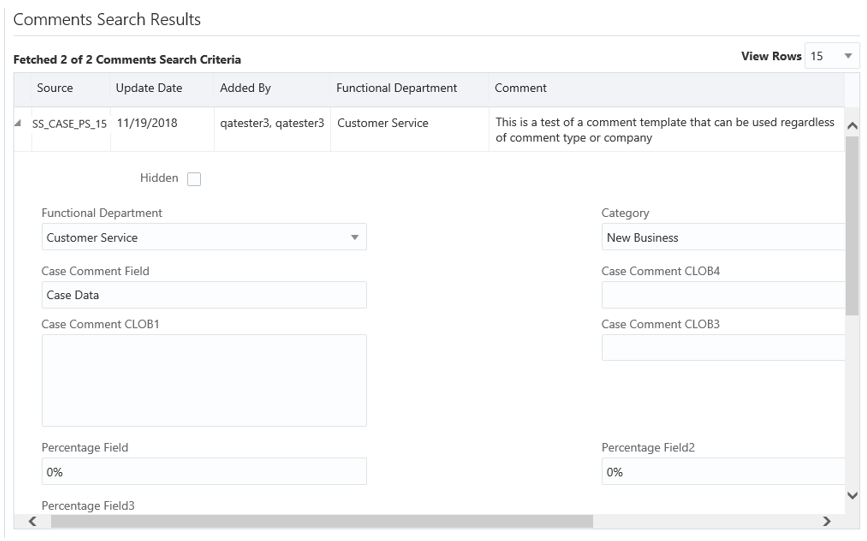 Case Comment Screen